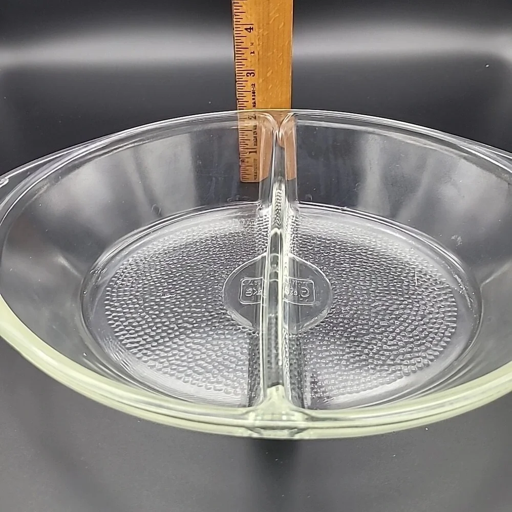 Glasbake Oval Divided‎ Casserole Dish J2352 Vintage Clear Glass